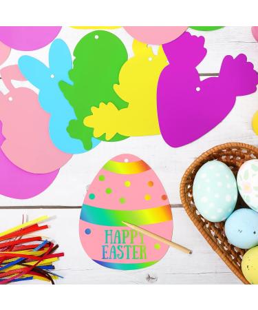 Whaline Easter Scratch Art Paper Set - 72Pcs Bunny Egg Rabbits Shape Scratch Paper Kit for Kids DIY Crafts - Colorful Hanging Ornaments for Easter Holiday - Buy Online on GoSupps.com