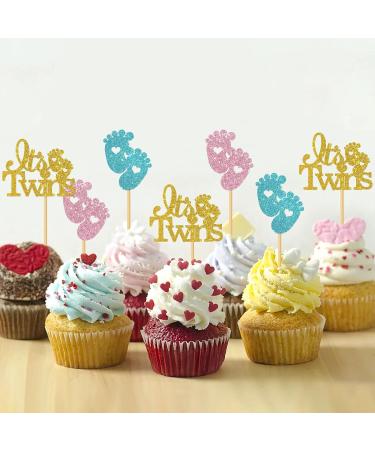 MonMon & Craft It's Twins Cupcake Toppers - Oh Babies Cupcake Toppers - Twins 1st Birthday Party - Gender Reveal Party Cupcake Decorations - Welcome Baby Cupcake Toppers Glitter 24 Pcs - Buy Online on GoSupps.com