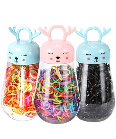QIOKCKC 900 Tiny Rubber Bands  Vibrant Color Mini Hair Ties  with 3 Elk Shaped Boxes  Small Hair Elastics  Little Hair Ties for Hair Elk Vibrant Color