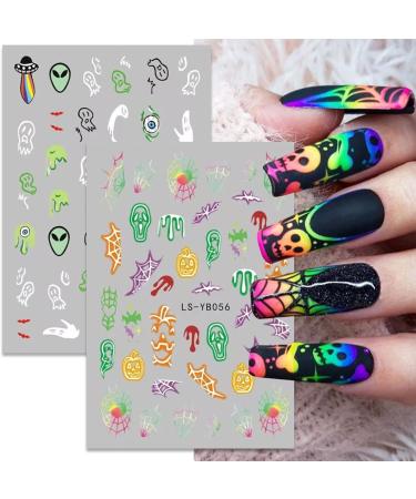 JMEOWIO 9 Sheets Halloween Glow in The Dark Nail Art Stickers Decals Self-Adhesive Lumious Skull Ghost Spider Web Bat Pumpkin Nail Supplies Nail Art Design Decoration Accessories - Buy Online on GoSupps.com