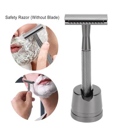 Long Handle Zinc Alloy Safety Razor for Men - Brass Handle Double Edge Razor with Base for Facial Care (Black) | International Shipping Available - Buy Online on GoSupps.com