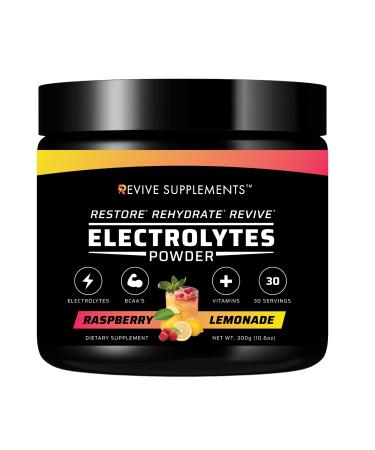 Raspberry Lemonade Electrolyte Hydration Drink Mix - BCAA Electrolyte Powder and Essential Multivitamins for Instant Hydration - Essential Electrolytes for fasting - Made in USA - 30 servings