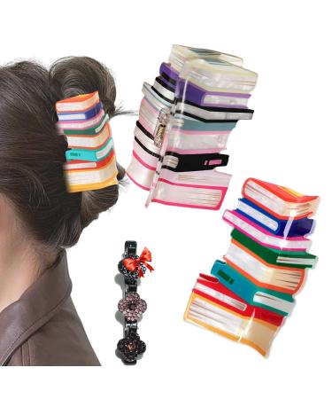 Book Hair Claw Clip Book Stack Hairclips Bookish Inspired Hairclip Hairclip for Bookgirlies Teacher Appreciation Gift for Thick Thin Hair (2pcs-a)