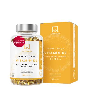 Vitamin D3 high doses Depot 5000 IU 365 capsules - vitamin D3 5000 IE with cold -pressed native olive oil especially for optimal absorption - vitamin D high -dose without genetic engineering gluten -free lactose -free