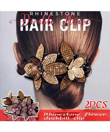 2pcs Rhinestone Double Flower Hair Clip Elegant Hair Ornament Women Hair Claw Hair Crystal Rhinestone Hair Clip Kit Barrettes Crystal Glitter Hair Comb Accessories For Women Girls - Buy Online on GoSupps.com