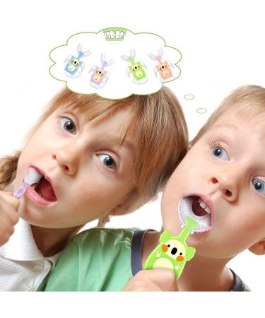 Children's U-Shaped Toothbrush Set - 4 Pieces 360 All-Round Cleaning Food-Grade Silicone Green & Purple for Ages 6-12 - Buy Online on GoSupps.com