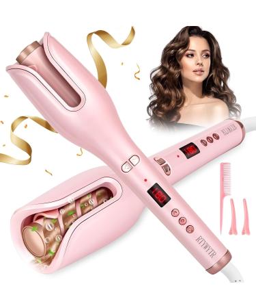 Hair Curler Automatic Rotating - Ceramic Curling Iron Automatic with 17 Temps & 3 Timer Settings & 1" Large Rotating Barrel Anti-Tangle/Scald (Pink)
