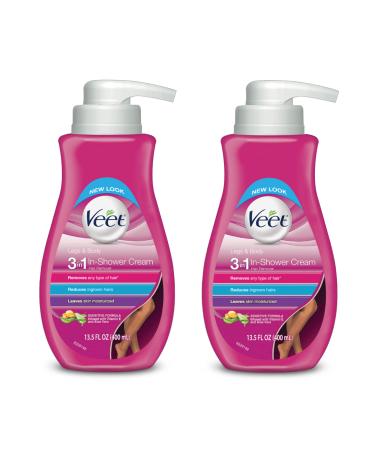Hair Removal Cream - Veet Legs & Body In Shower Cream Hair Remover, Sensitive Formula with Aloe Vera and Vitamin E, 13.5 fl oz Pump Bottle (Pack of 2) 13.5 Fl Oz (Pack of 2)