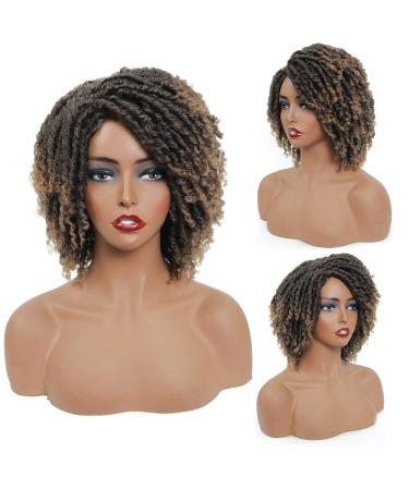 DAIXI 8 inch Synthetic Braided Wigs for Black Women Ombre Dreadlocks Wig Faux Locs Crochet Hair Wigs with Curly Ends Heat Resistant Short Afro Curly Daily Wigs (8 Inch, 1B/27) 8 Inch T1B/27