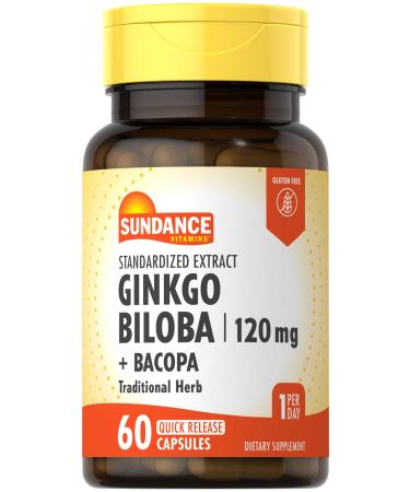 Sundance Ginkgo Biloba Capsules | 120mg | Standardized Extract with Bacopa | Gluten Free Traditional Herb Supplement