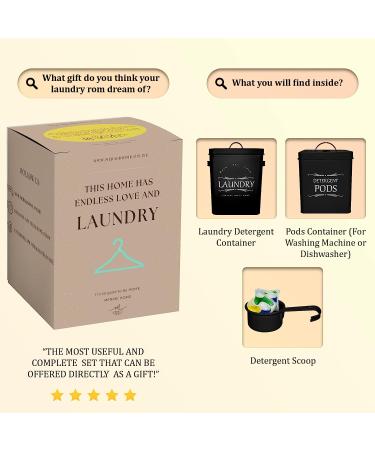 Metal Laundry Detergent Container Holder - Farmhouse Canister for Room Organization - Matte Black with Scoop Included - Buy Online on GoSupps.com