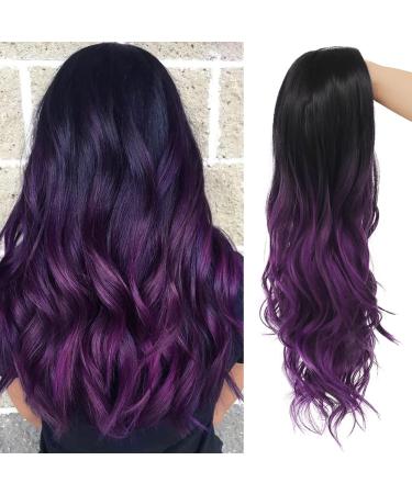 Tseses Long Ombre Purple Curly Wavy Wigs for Women Synthetic Hair Wigs Dark Roots Hair Cosplay Halloween Party Daily for Women Full Wig (Purple)