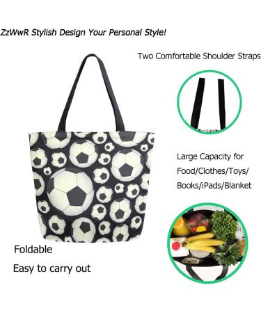 Cute Soccer & Football Pattern Large Canvas Tote Bag - Black/White Multi001 - Buy Online on GoSupps.com