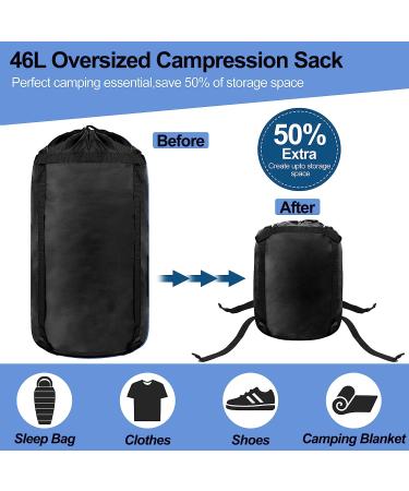 46L Compression Stuff Sack | Lightweight & Waterproof Storage for Sleeping Bags | Ideal for Camping, Hiking, Travelling | Backpacking Essential - Black - Buy Online on GoSupps.com