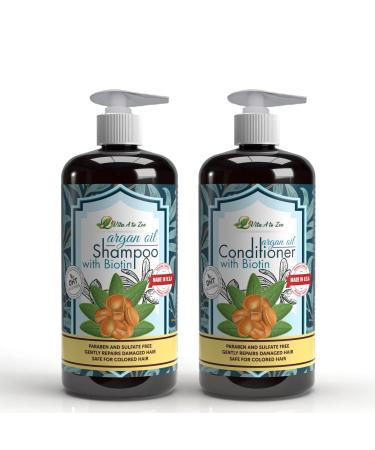 Moroccan Argan Oil Biotin Shampoo & Conditioner Set (2 x 16.9 Fl Oz) | Natural Hair Repair Moisturization & Conditioning Treatment for Dry Damaged Hair | DHT Blocker & Anti Hair Loss Shampoo And Conditioner
