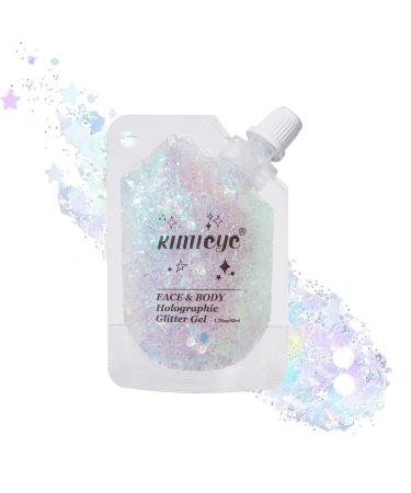 Holographic Face Glitter Gel Body Shimmer Makeup for for Hair, Face, Clavicle, Arm, Nail, Eyeshadow, Long Lasting Waterproof Mermaid Sequins Party Glitter for Rave Festival, 1.35oz (Laser White #9)