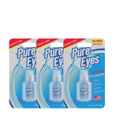 Pure Eyes | Red Eyes Drops Redness Relief | Lubricating Eye Drops for Dry Eyes | Irritated Eyes Relief | Moisturizing Eye Drops | Travel Size 0.24 fl oz (7ml) | Pack of 3 | Made in USA 3 Pack