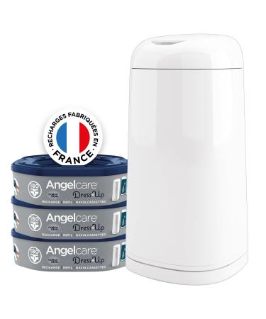 Angelcare diaper pail + 3 refill packs for smells high capacity antibacterial simple use white waste bin + 3 refill packs