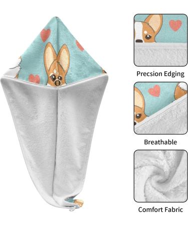 Dog Heart Teal Hair Towel 2 Pack - Super Absorbent Quick Dry Hair Turbans for Women & Girls - Buy Online on GoSupps.com