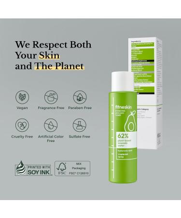 fitneskin Hydrating Avocado Toner 5.1 Fl Oz (150ml) 62% Plant-Based Avocado Extract + Hyaluronic Acid Alcohol-Free Fragrance-Free Vegan Dermatologist-Tested Korean Skincare - Buy Online on GoSupps.com
