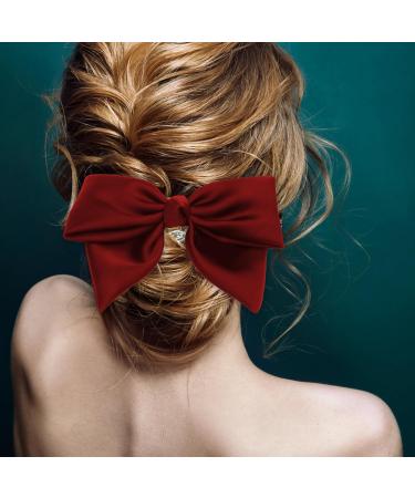 Hair Clips with Bow 2 Hair Accessories for Women Pure Colour Hair Bow Soft Satin Hair Bows for Girls Fashions Girls Hair Accessories Spring Clip Hair Jewellery Black Bow Red Hair Bow for Women Girls - Buy Online on GoSupps.com