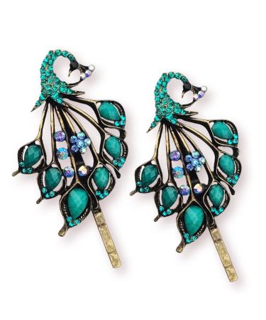 2PCS/1Pair Hair Clips Retro Hair Pins for Women Blue Peacock Style Vintage Hairpins for Ladies and Girls Headwear Styling Tools Hair Accessories
