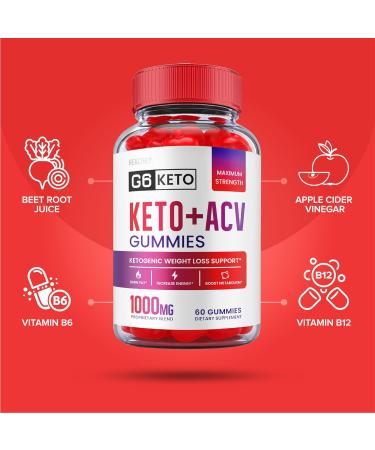 5 Pack G6 Keto ACV Gummies for Weight Loss | Vegan Formula with Apple Cider Vinegar, B12 & Beet Root | 300 Gummies - Buy Online on GoSupps.com