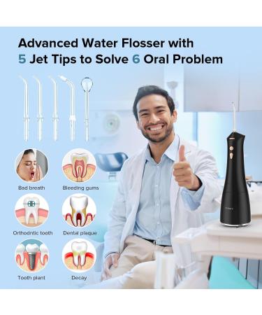 2024 Cordless Water Dental Flosser - 5 Modes 5 Jet Tips 300ML Portable Oral Irrigator | IPX7 Waterproof Rechargeable & Ideal for Home or Travel - Black - Buy Online on GoSupps.com