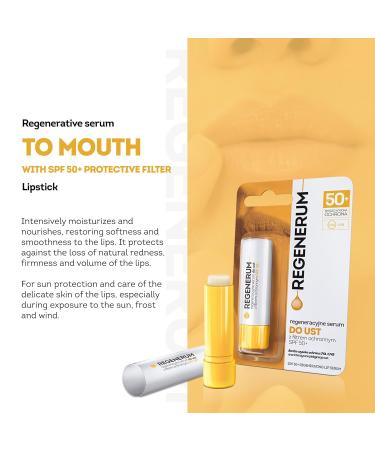 Regenerum - SPF 50+ Regenerating Lip Serum - Sunscreen and Conditioner Hydrating and Nourishing Vitamin E Prevents Dryness and Pigment Loss - 5g Lip Serum SPF 50+ - Buy Online on GoSupps.com