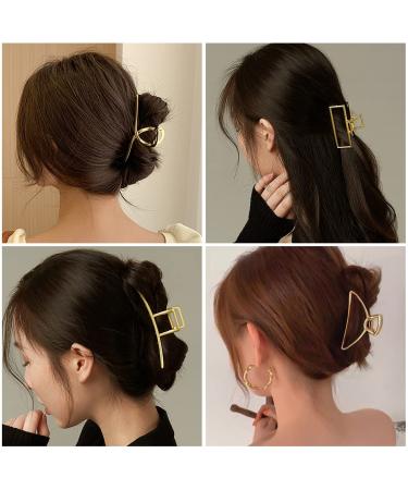 4 Pieces Large Gold Metal Hair Clips - Strong Slipproof Claw & Hollow Fix - Vintage Geometric Irregular Hair Accessories for Women & Girls - Buy Online on GoSupps.com