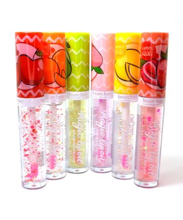 ROMANTIC BEAUTY 6 Full Set of Sweet Magic Lip Oil Moisturizing and Light Mineral Oil Lip gloss L7079 + Free Zipper Bag