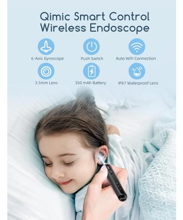 Qimic 1080P FHD Wireless Ear Wax Remover Camera | Ear Cleaner Kit with 6 LED Lights | Visual Otoscope for Adults, Kids & Pets - Black - Buy Online on GoSupps.com