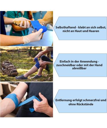 Alpidex 6 Rolls Adhesive Bandage 5cm x 4.5m - Self-Adhesive Sports Vet Wrap Tape - Blue Color - Buy Online on GoSupps.com