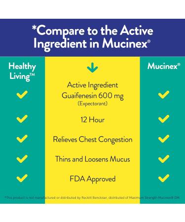 Healthy Living Guaifenesin Cough & Mucus Relief - 600 mg Extended-Release Tablets 12 Hour Expectorant 100 Count - International Shipping Available - Buy Online on GoSupps.com