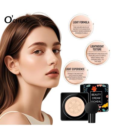 O'CHEAL Mushroom Head Air Cushion CC Cream BB Cream Foundation Cream for Face Makeup Concealer Cushion for Face Comestics Make Up Long-Lasting Cushion Compact 01#IVROY - Buy Online on GoSupps.com