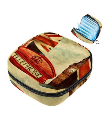 Menstruation pad bag with zipper women's napkin bag tampons collecting bags for women and girls (red telephone booth big ben the Union Jack-Flagge)