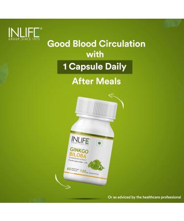 INLIFE Ginkgo Biloba Extract Capsules 120mg | Herbal Supplement - 60 Vegetarian Capsules - Buy Online on GoSupps.com