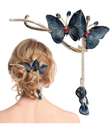 Butterflies Hair Clips | Hair Accessories Clip For Women | Rhinestone Tassel Hair Chain Chic Hair Accessories Nonslip Grip Embellished With Rhinestones For Daily Use Blue - Buy Online on GoSupps.com