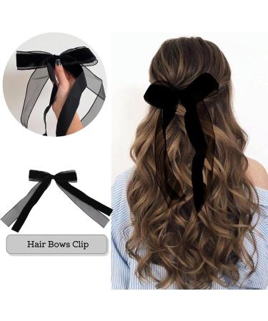 Velvet Hair Bows Clips for Women Black Ribbon Clips for Girls Cute Big Bowknot Hair Clips Barrettes Accessories for Party Birthday Holiday Graduation - Buy Online on GoSupps.com