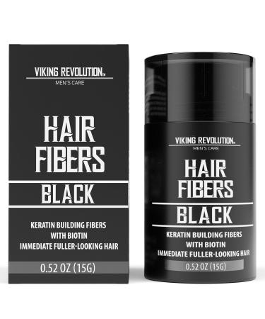 Viking Revolution Black Hair Fibers for Thinning Hair Men - Thick Fiber for Bald Spot Cover Up - Hair Building Fibers with Kerating and Biotin - Hair Fiber for Men for Thicker and Fuller Look (0.52oz) 0.52 Ounce (Pack of 1) Black