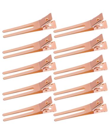 50pcs Hairdressing Double Prong Curl Clips, Wobe 1.8" Curl Setting Section Hair Clips Metal Alligator Clips Hairpins for Hair Bow Great Pin Curl Clip, Styling Clips for Hair Salon, Barber (Rose Gold)
