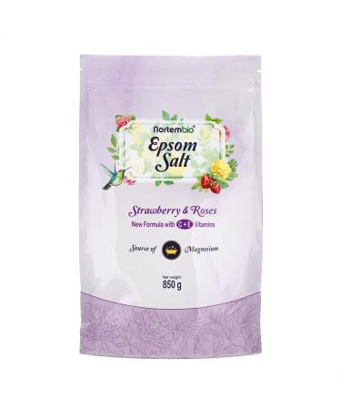 Nortembio Epsom Salt 850 g.Novel fragrance of roses and strawberries.Hydrated with vitamin C and E. swimming salt and body care.E-book inclusive.Strawberries and roses