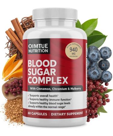 OIMTUE Blood Sugar Complex Supplement Levels with Cinnamon Chromium & Bitter Melon 20 Active Ingredients Non-GMO 60 Capsules (1pcs)