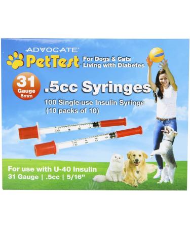 Advocate PetTest U-40 Pet Insulin Syringes Thin 31G 1/2CC  0.5cc 5/16" for Dogs and Cats 100-Pack 0.5 cc (1/2 cc) 100 pack - Buy Online on GoSupps.com