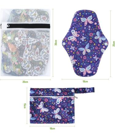 6 Pack Cloth Menstrual Pads with Charcoal Bamboo Lining - Reusable & Waterproof Sanitary Napkin Pads for Women with Wet Bag & Laundry Bag - Buy Online on GoSupps.com