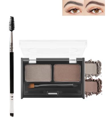 2-Color Eyebrow Powder Palette Waterproof Long-Lasting Eye Brow Makeup Kit Defined Brow Filler Lightweight Blendable Natural Full Look for Sparse Eyebrows with Brow Brush -02 Grey + Medium Brown