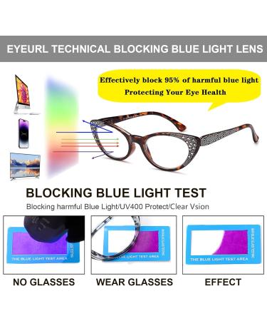 EYEURL Cat Eye Reading Glasses for Women - 3 Pack Blue Light Blocking Eyeglasses Lightweight Anti Eyestrain Readers - 2.00 Black/Clear/Tortoise - Buy Online on GoSupps.com