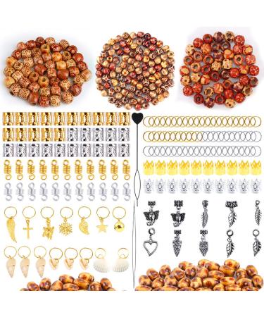 PP OPOUNT 587 Pieces Dreadlocks Beads DIY Hair Braid Accessories with 3 Sizes Natural Painted Wood Beads  Braid Rings Hair Hoops  Dreadlocks Beads and Hair Clips for Hair Decoration