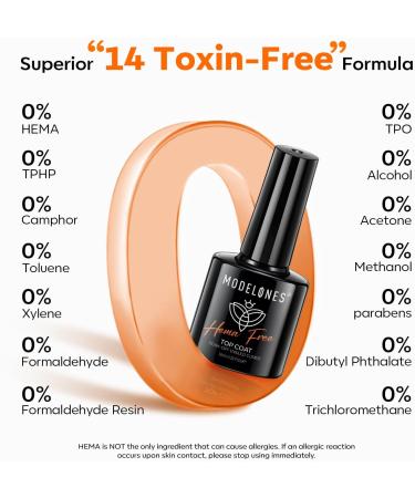 Modelones Hema-Free Gel Top Coat No Wipe Top Coat Gel Nail Polish Glossy Shine Long Lasting for Gel Polish Nails Protect Soak Off Home Salon Manicure U V/LED Needed - Buy Online on GoSupps.com