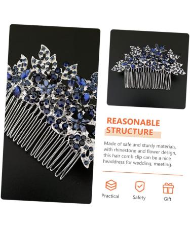DOITOOL Wedding Tiara Dark Blue Hair Comb Headdresses for Women Bridal Glitter Barrette Girl Hair Clips Hair Combs for Women Accessories Flower Rhinestone Bride Wig European and American - Buy Online on GoSupps.com